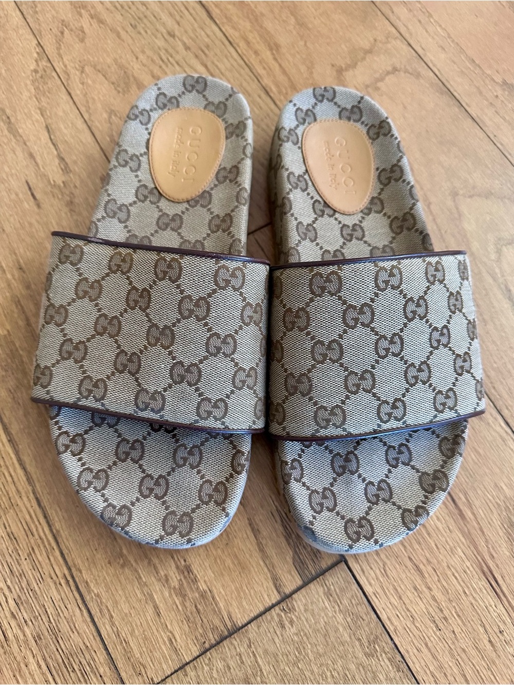 Gucci Beige & Brown GG Canvas Slide Sandals - Men